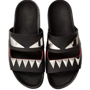 FENDI Black and Chrome Monster Slides Men's Sz 9  - 100% Authentic!